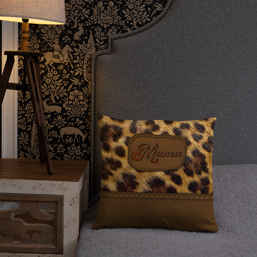 Mama's Wild Side Leopard and Leather Decorative Pillow