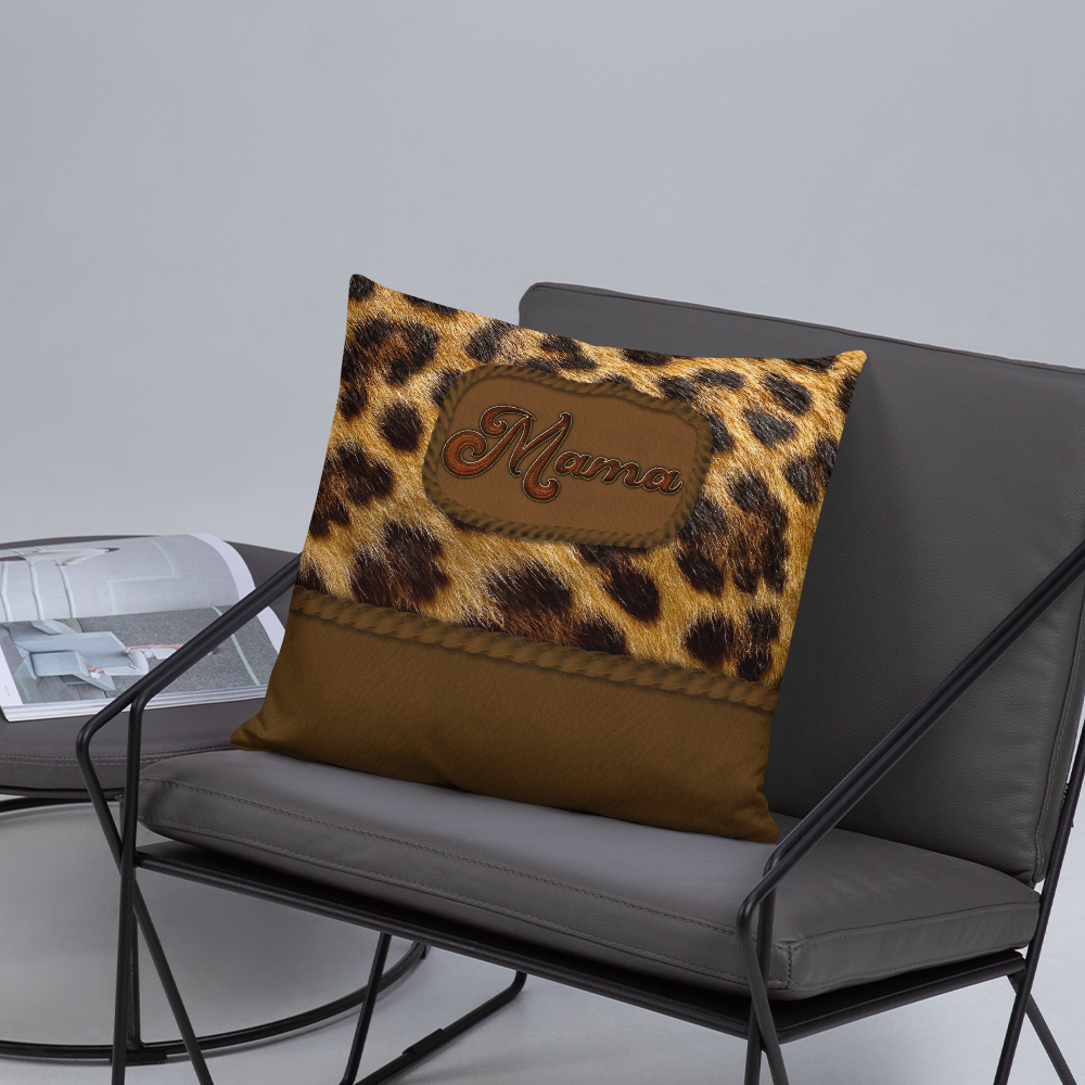 Mama's Wild Side Leopard and Leather Decorative Pillow