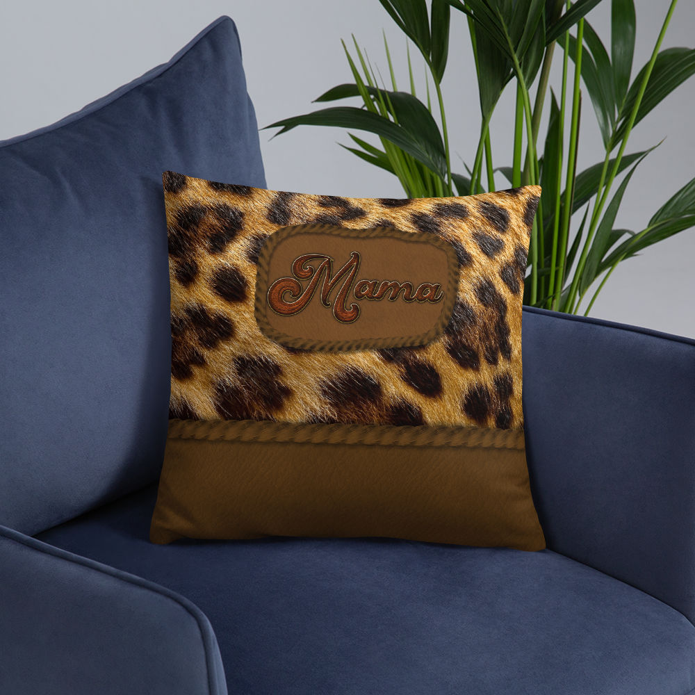 Mama's Wild Side Leopard and Leather Decorative Pillow