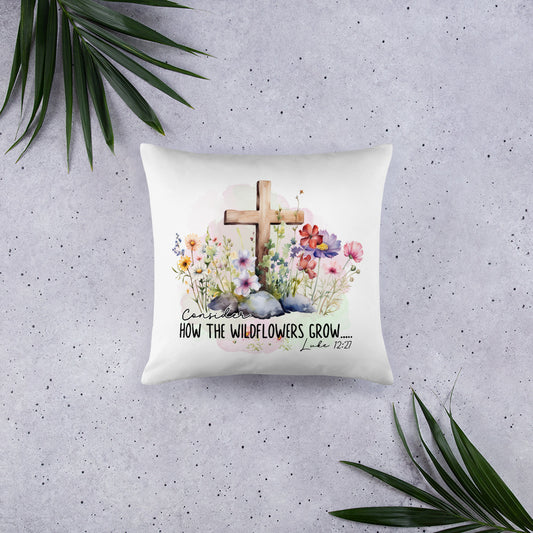 Luke 12:27 Wildflowers Decorative Pillow