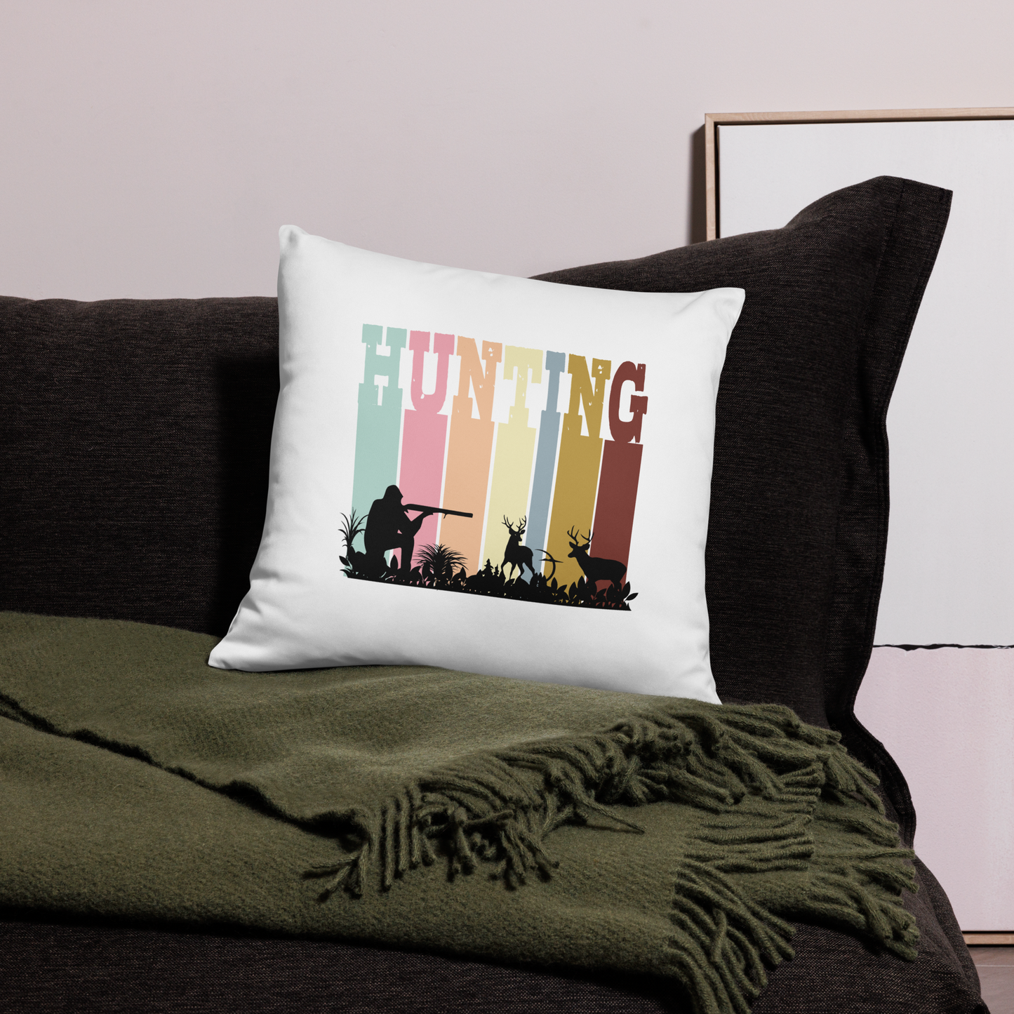 Hunting Adventure Retro Sunset Color Block Decorative Pillow