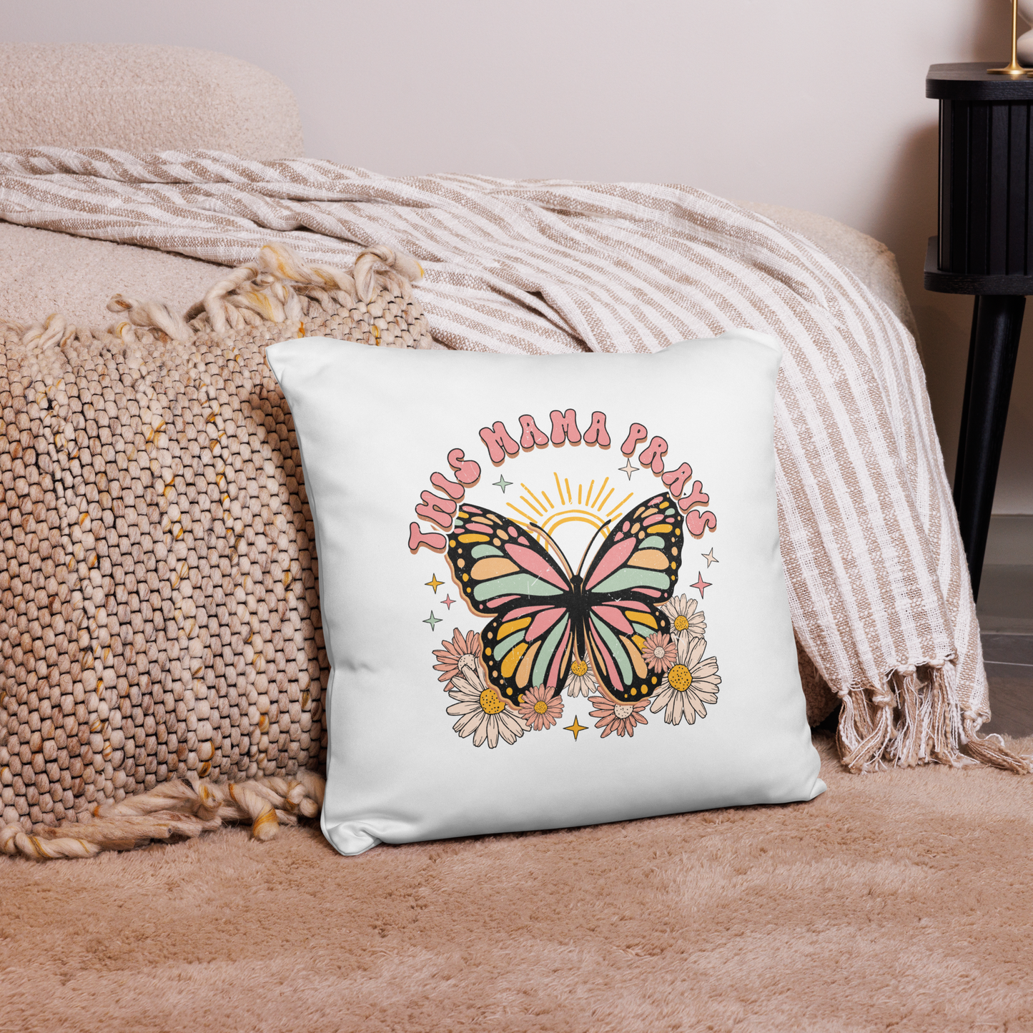 This Mama Prays ~ Butterfly & Floral Decorative Pillow