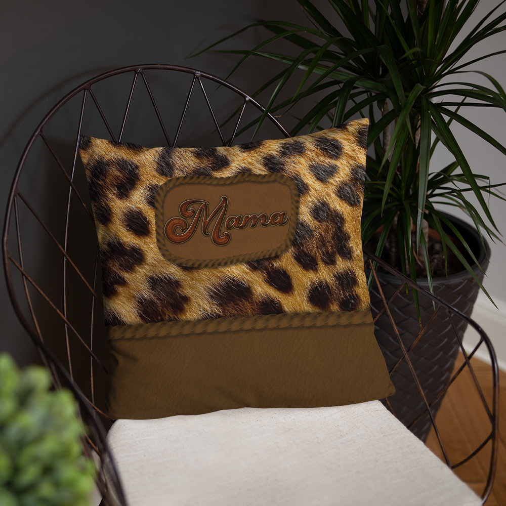 Mama's Wild Side Leopard and Leather Decorative Pillow