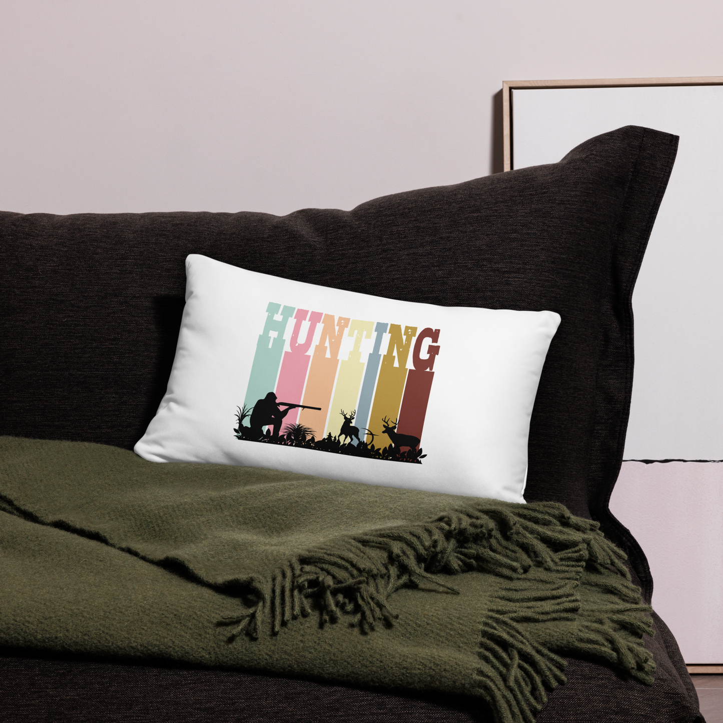 Hunting Adventure Retro Sunset Color Block Decorative Pillow