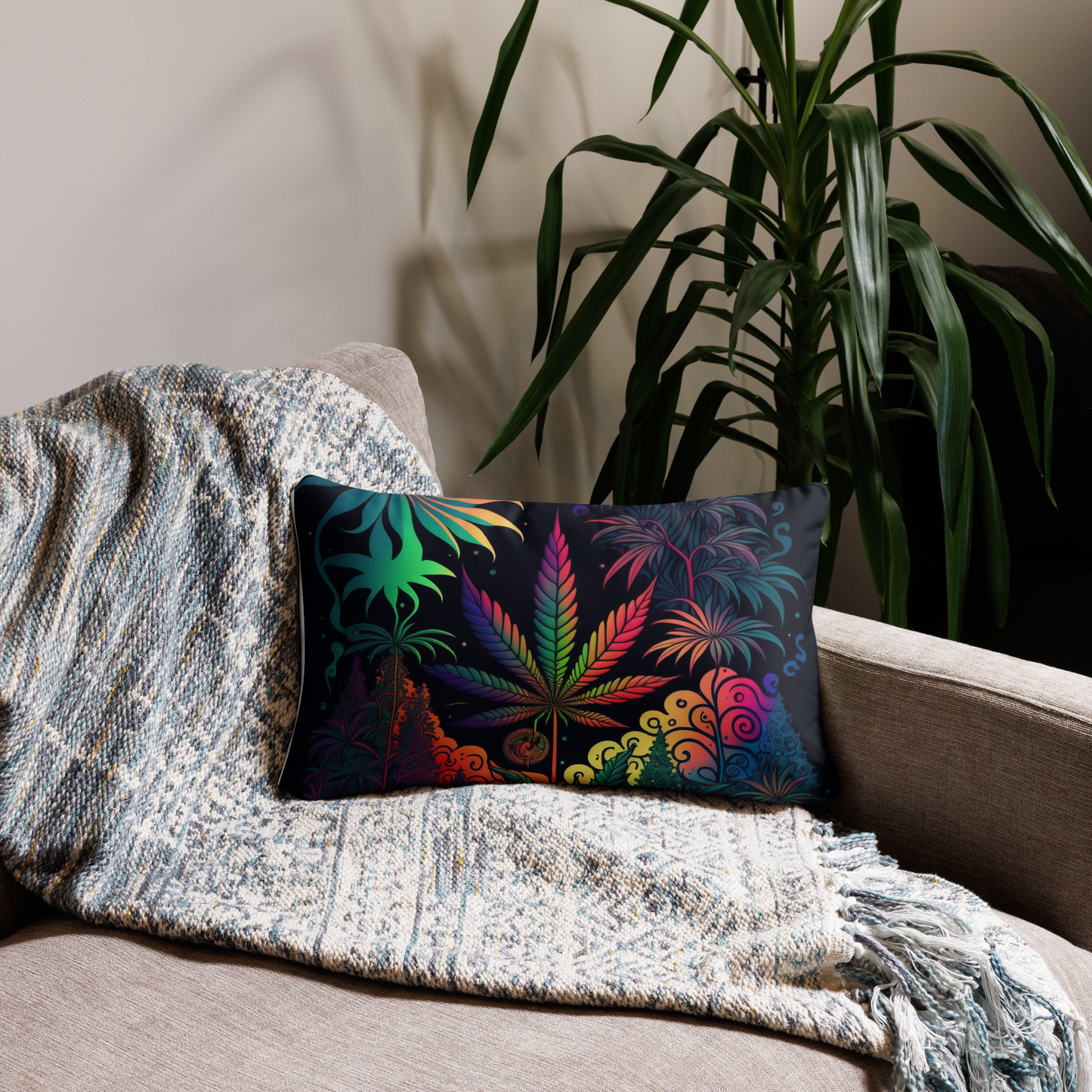 CannaDelic Three Cannabis Leaf Decorative Pillow