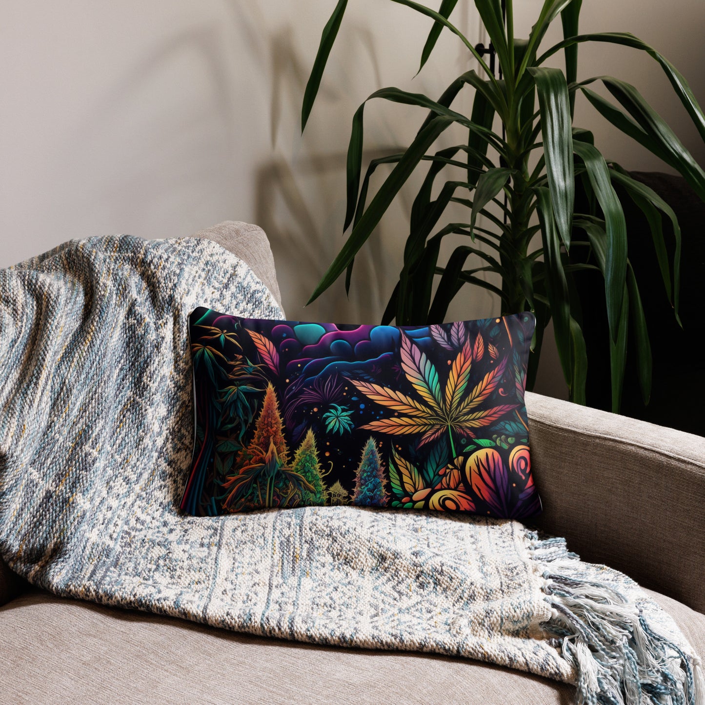 CannaDelic Four Cannabis Leaf Decorative Pillow