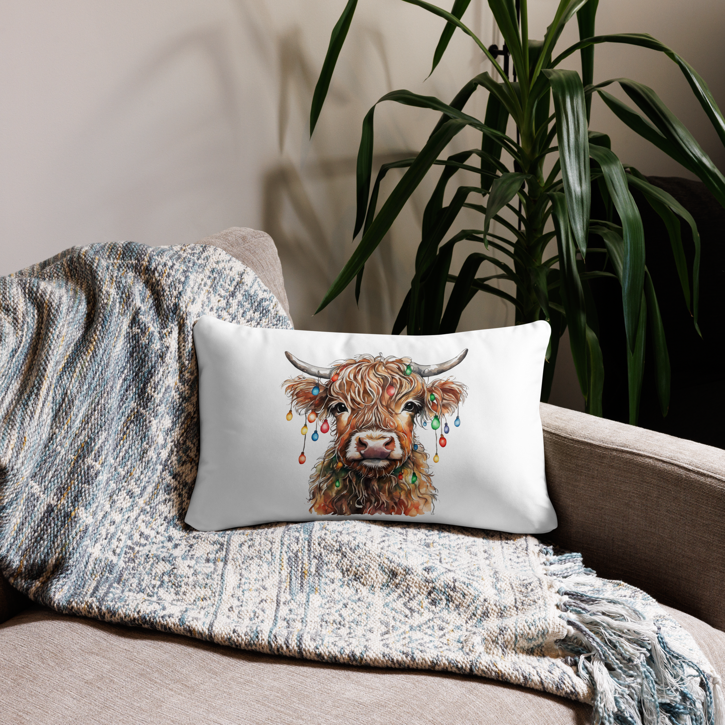 Cozy Highland Cow Christmas Greetings Decorative Pillow