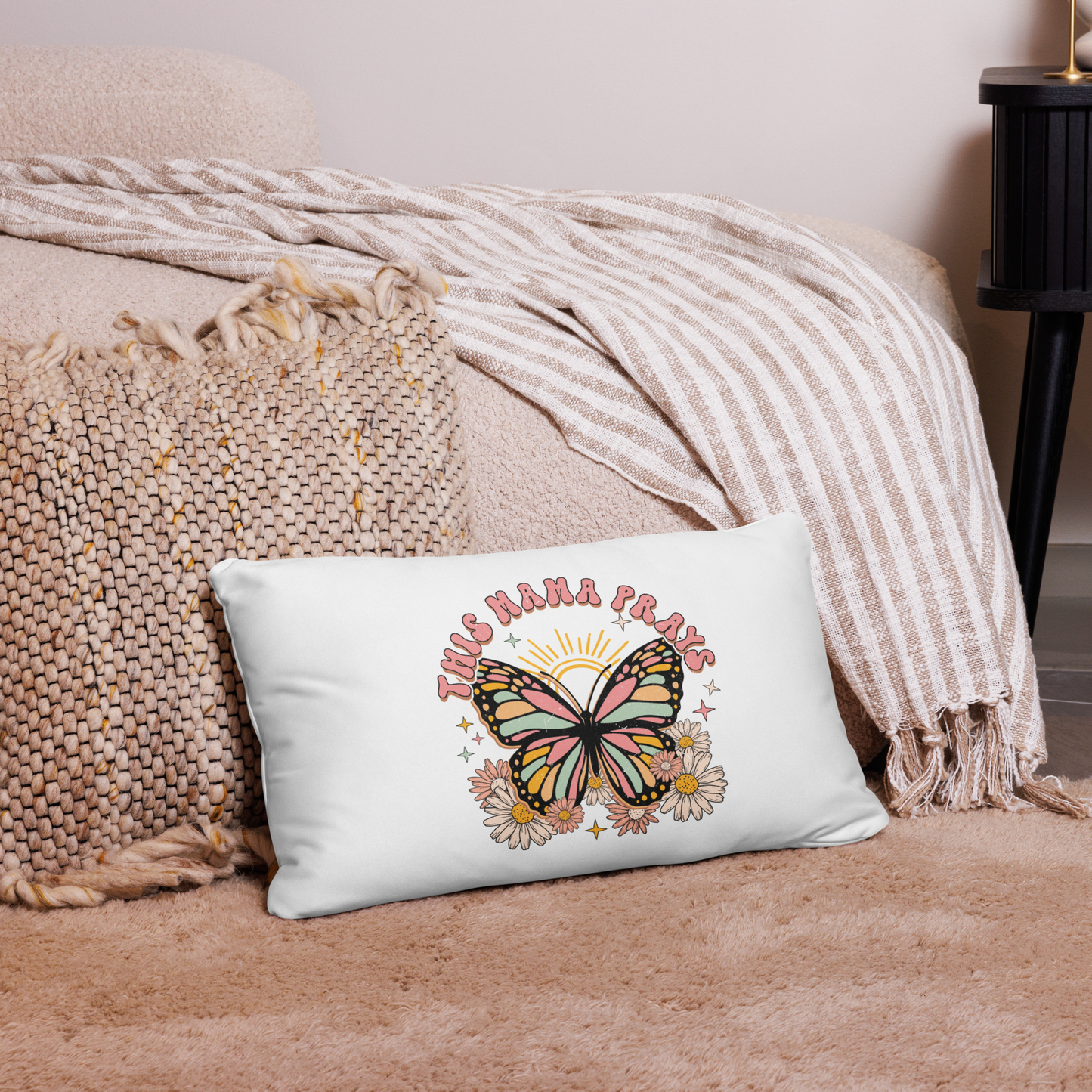 This Mama Prays ~ Butterfly & Floral Decorative Pillow