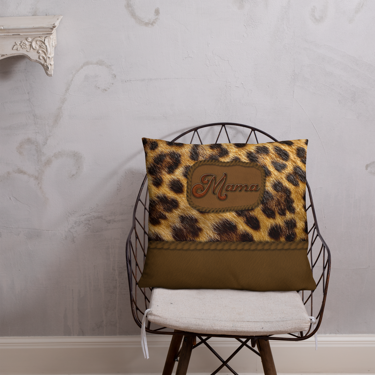 Mama's Wild Side Leopard and Leather Decorative Pillow