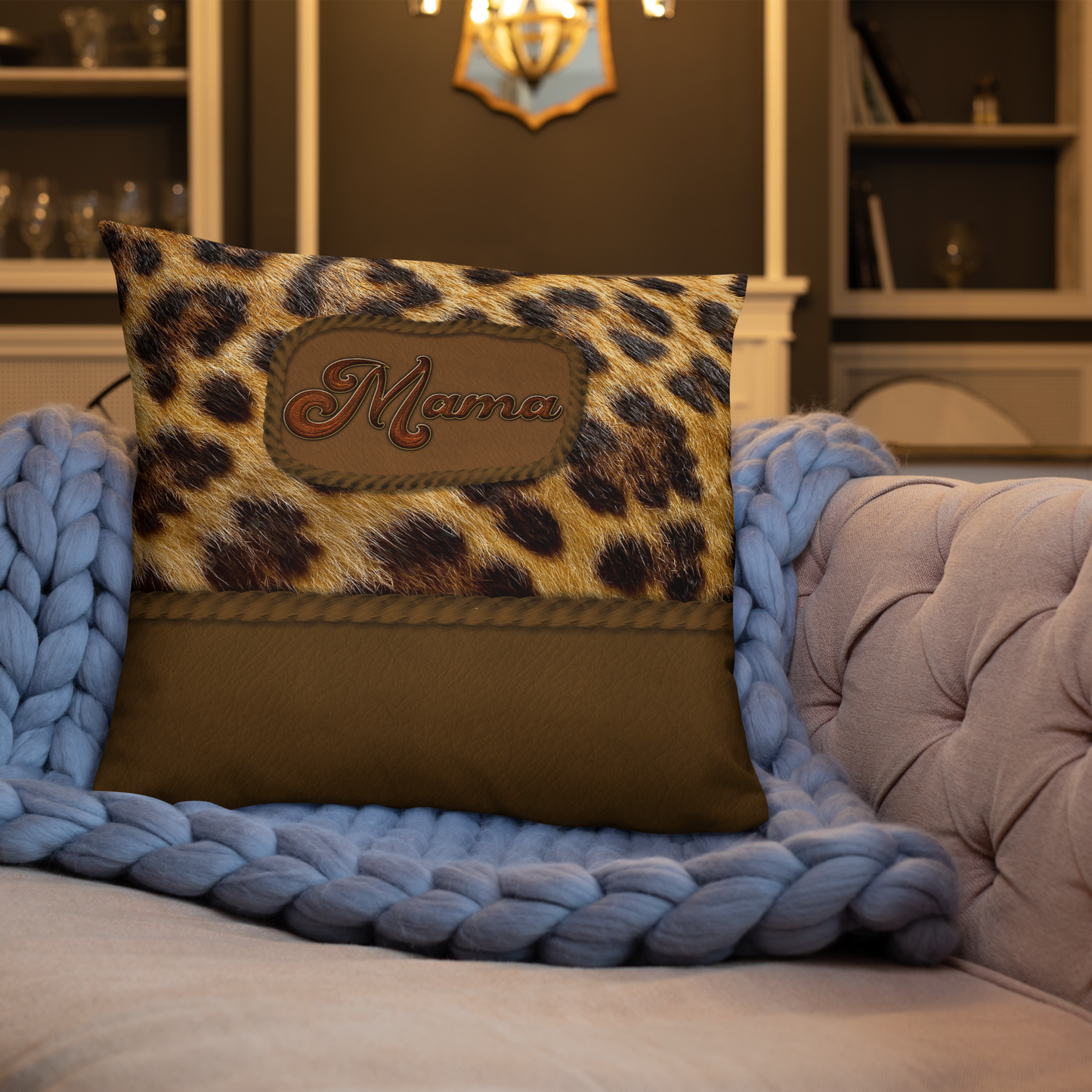 Mama's Wild Side Leopard and Leather Decorative Pillow