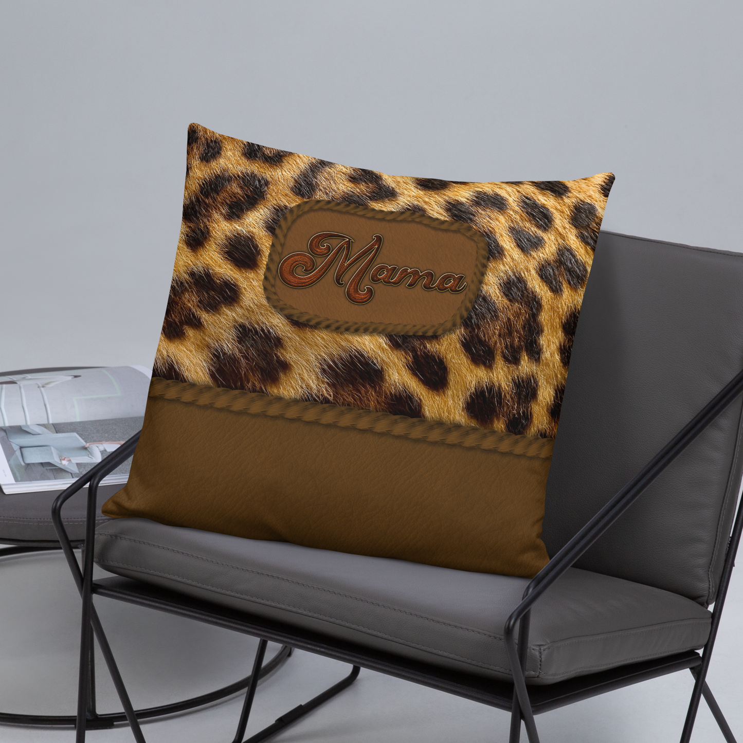 Mama's Wild Side Leopard and Leather Decorative Pillow