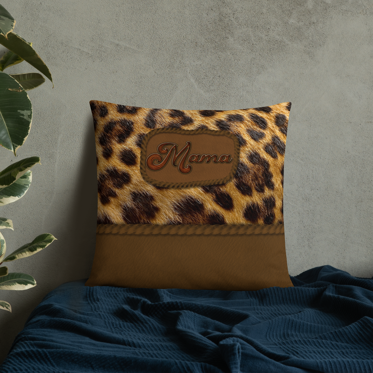 Mama's Wild Side Leopard and Leather Decorative Pillow