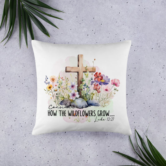 Luke 12:27 Wildflowers Decorative Pillow