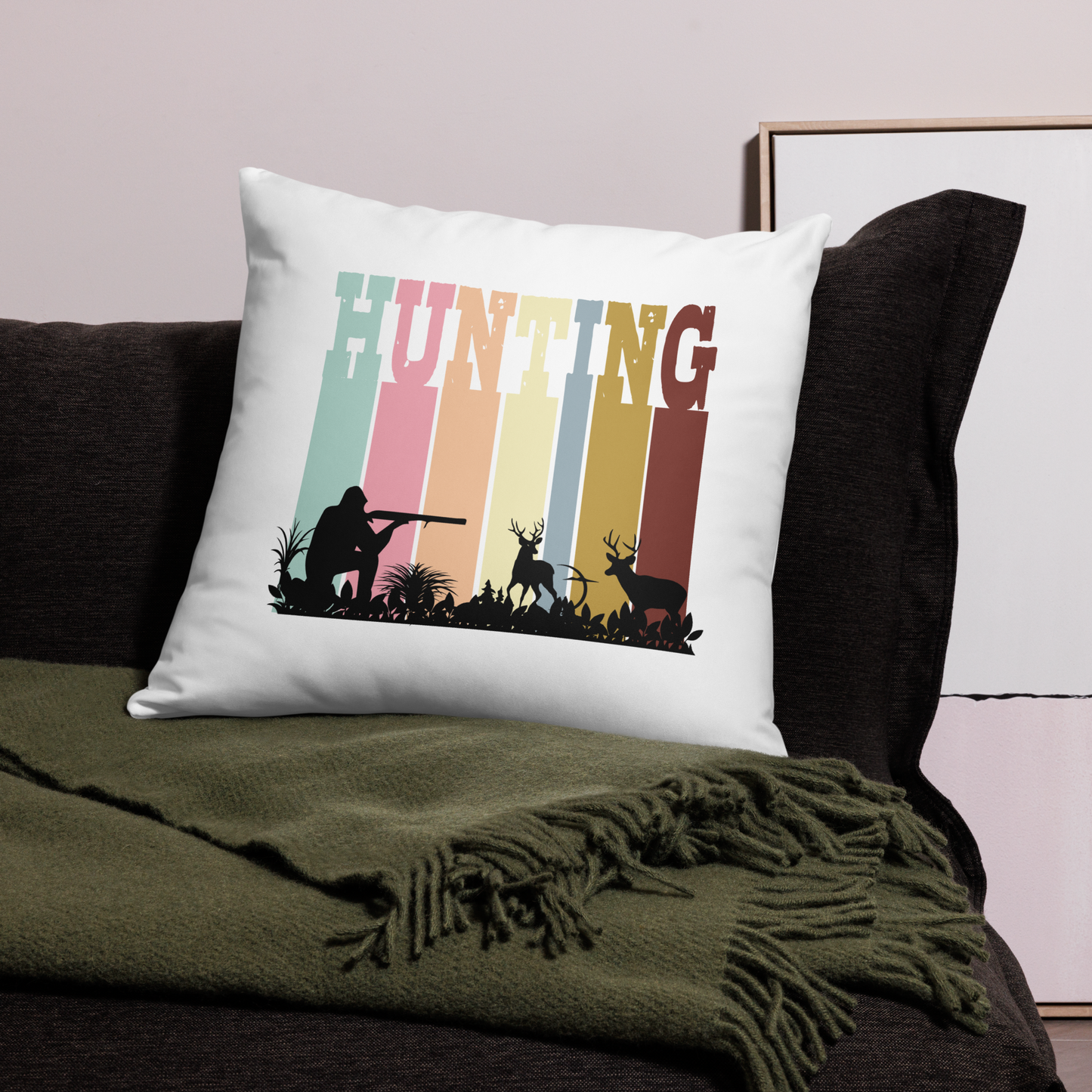 Hunting Adventure Retro Sunset Color Block Decorative Pillow