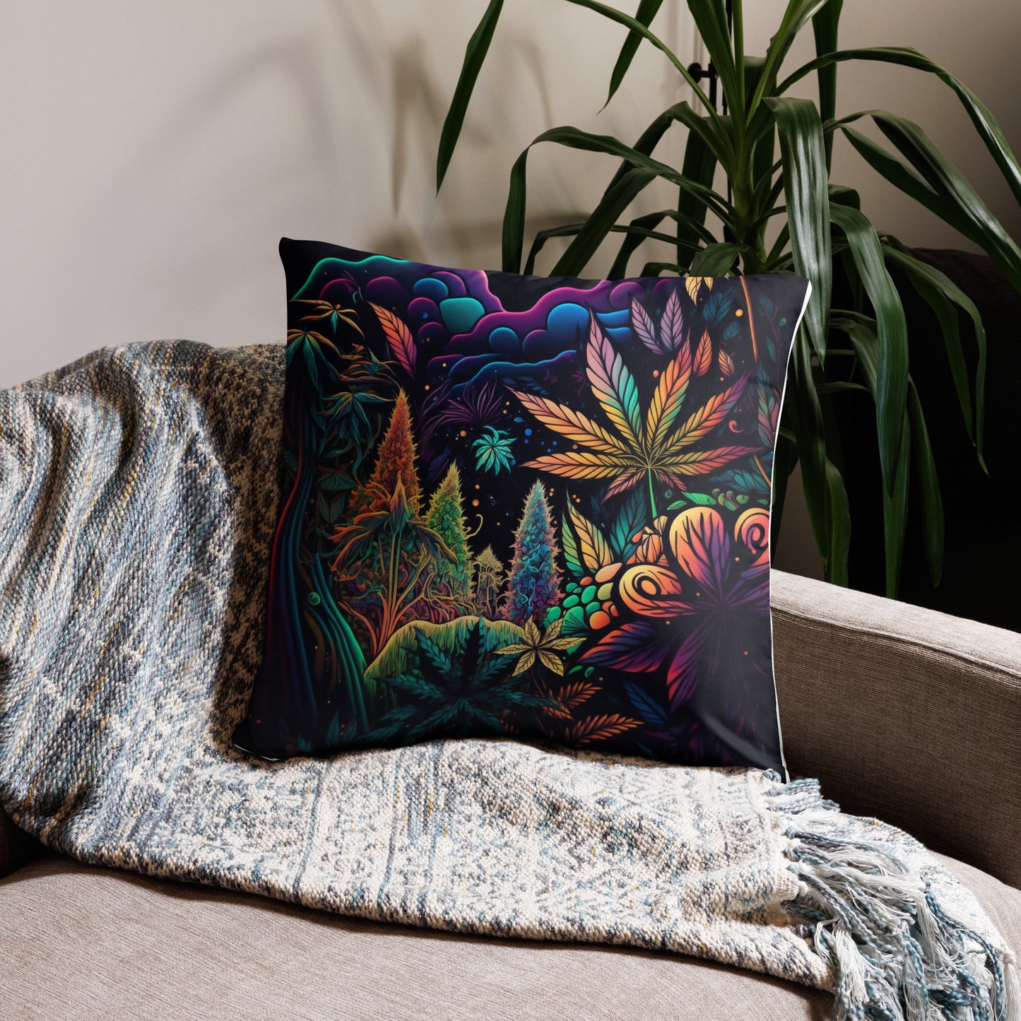 CannaDelic Four Cannabis Leaf Decorative Pillow