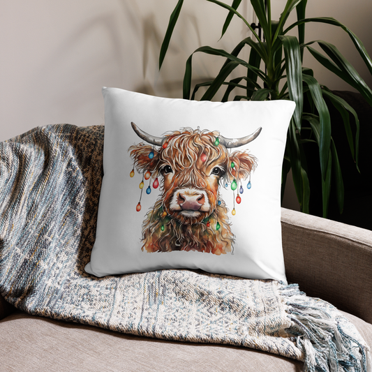 Cozy Highland Cow Christmas Greetings Decorative Pillow