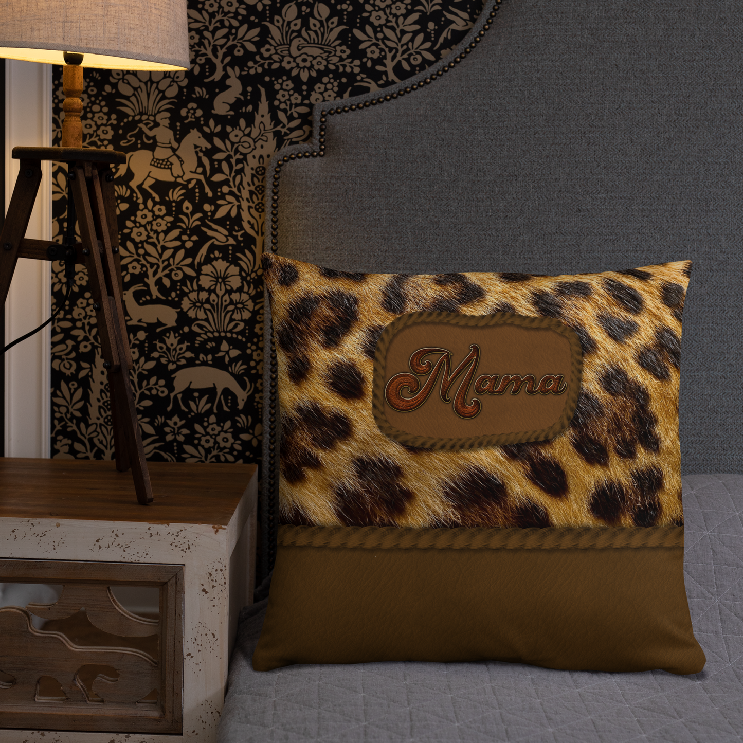 Mama's Wild Side Leopard and Leather Decorative Pillow