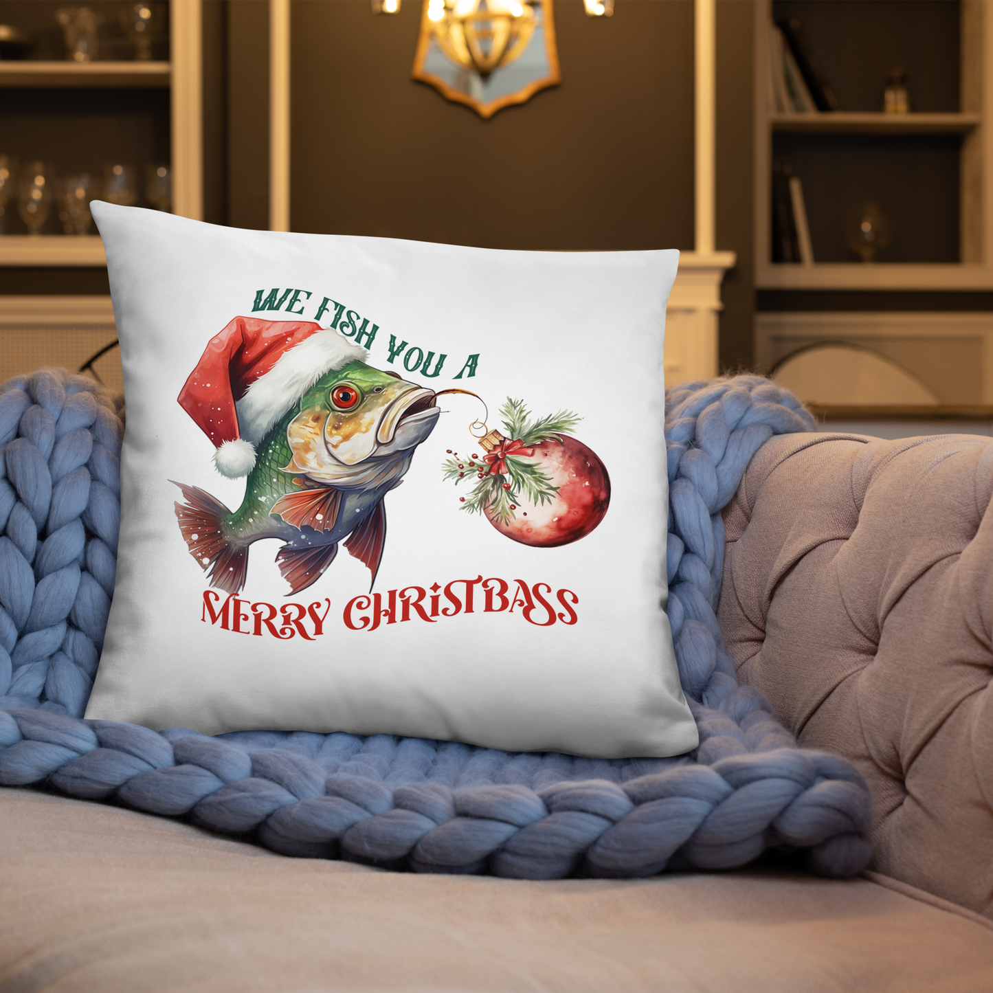 We Fish You A Merry ChristBass Decorative Pillow