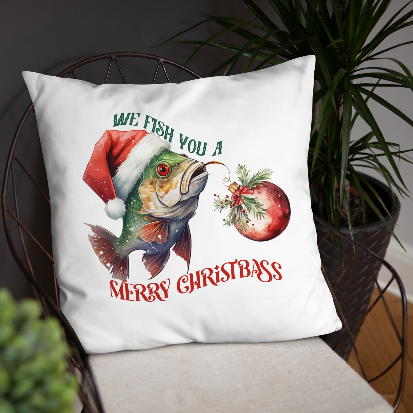 We Fish You A Merry ChristBass Decorative Pillow