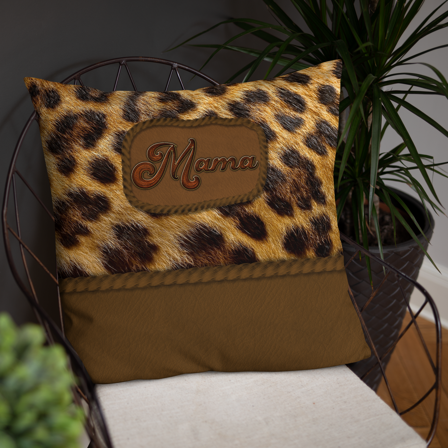 Mama's Wild Side Leopard and Leather Decorative Pillow