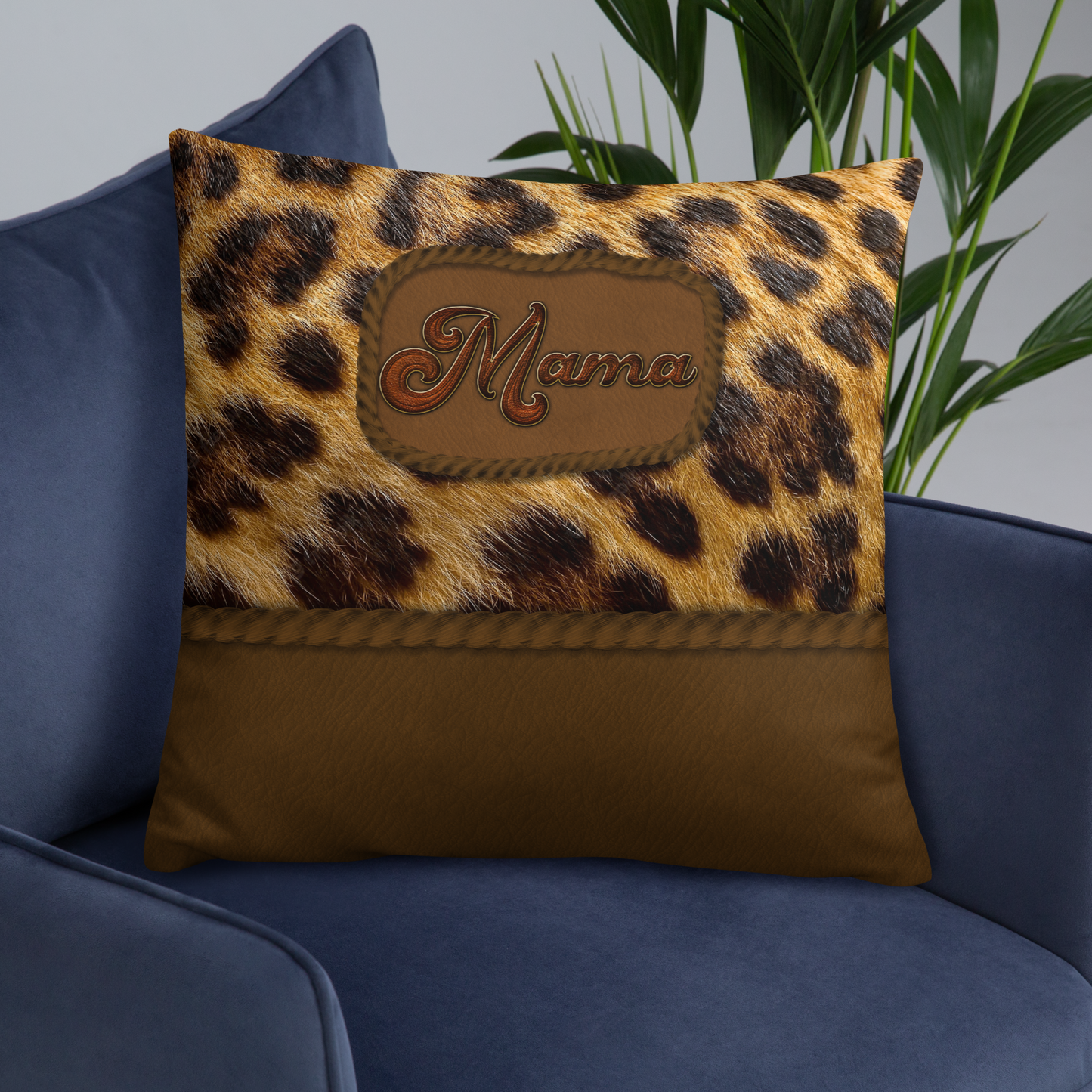 Mama's Wild Side Leopard and Leather Decorative Pillow