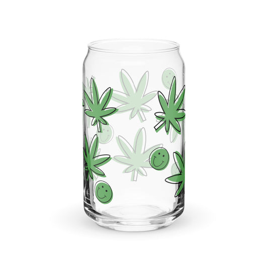 Happy Face Cannabis 16 oz Can-shaped glass