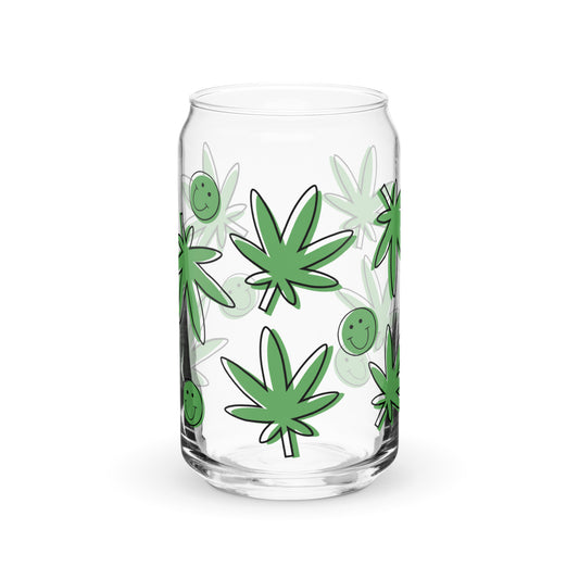 Happy Face Cannabis 16 oz Can-shaped glass