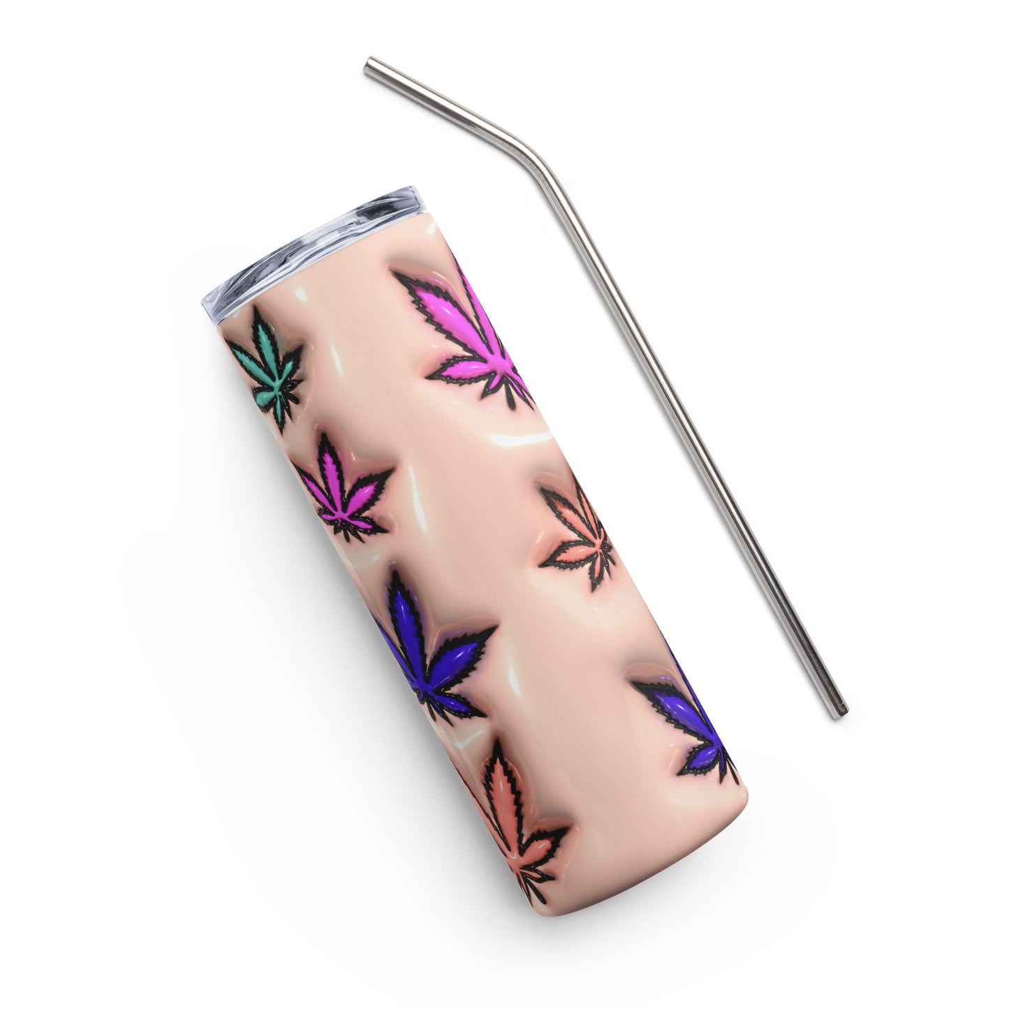 Cannabis Leaf Inflated Pink Stainless Steel 20 oz Tumbler