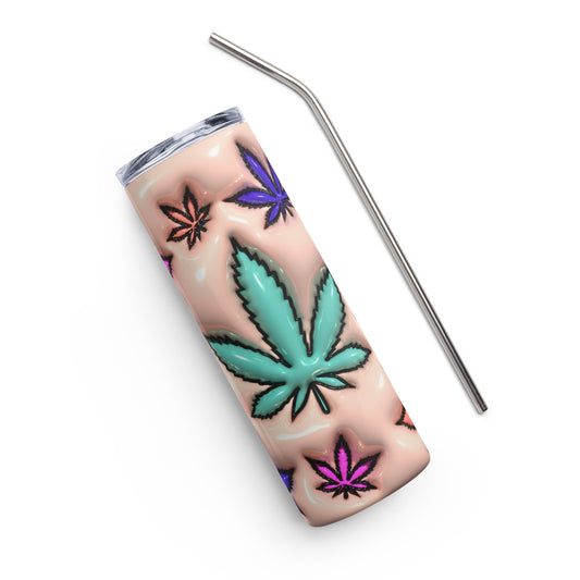 Cannabis Leaf Inflated Pink Stainless Steel 20 oz Tumbler