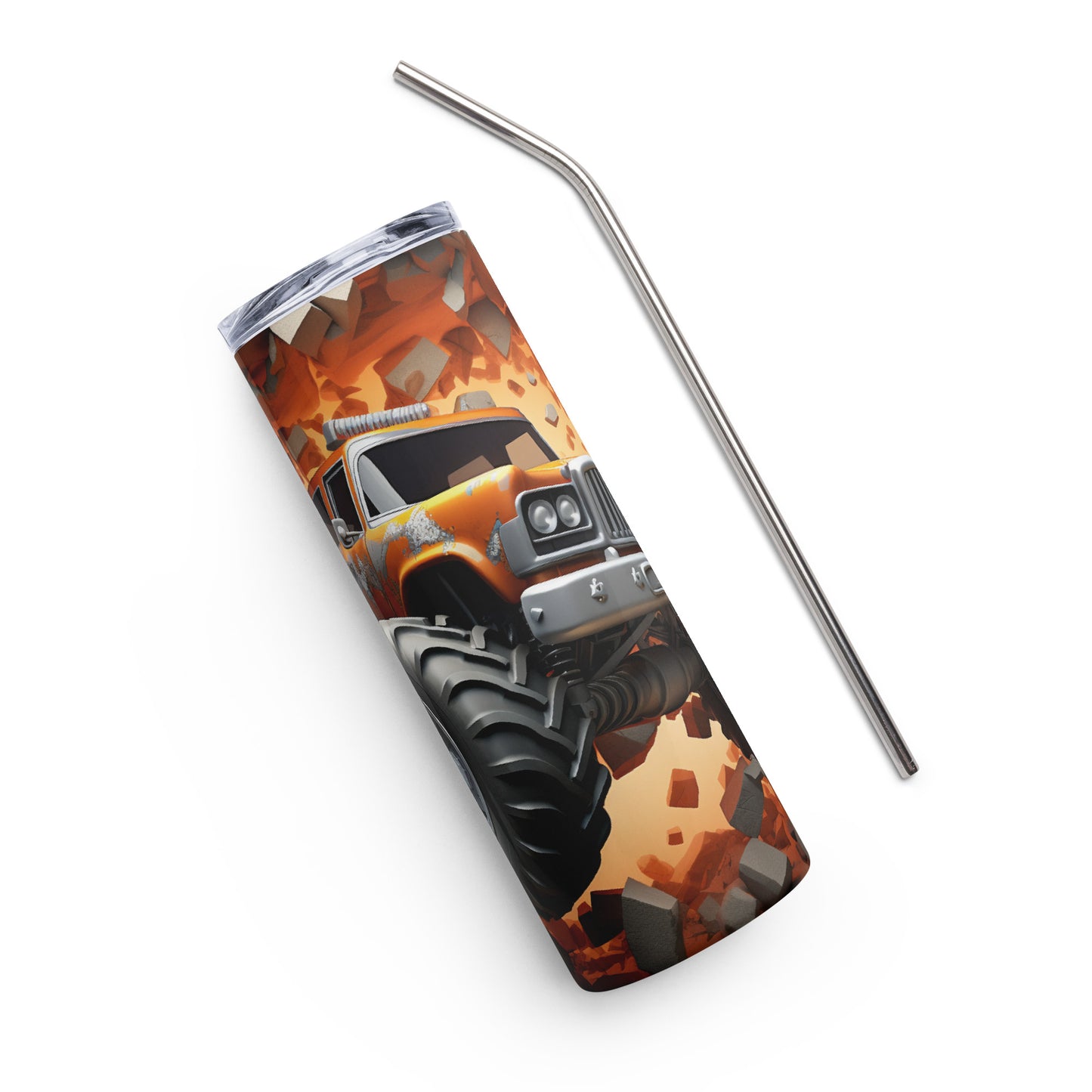 3D Monster Truck Orange Two 20 oz Stainless steel tumbler