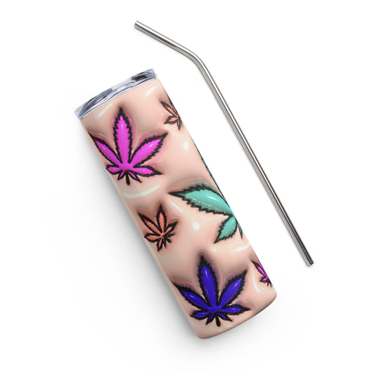 Cannabis Leaf Inflated Pink Stainless Steel 20 oz Tumbler