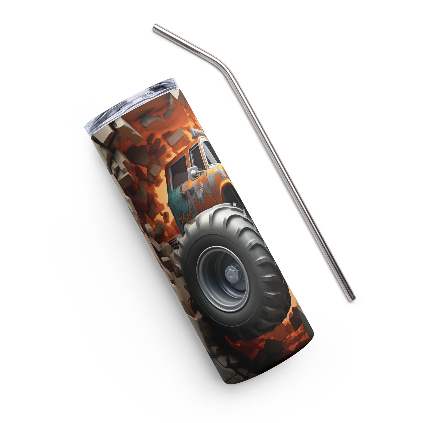 3D Monster Truck Orange Two 20 oz Stainless steel tumbler