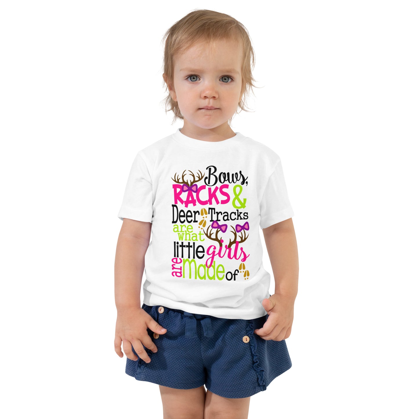 Bows, Racks & Deer Tracks Are What Little Girls Are Made Of Toddler Short Sleeve T Shirt