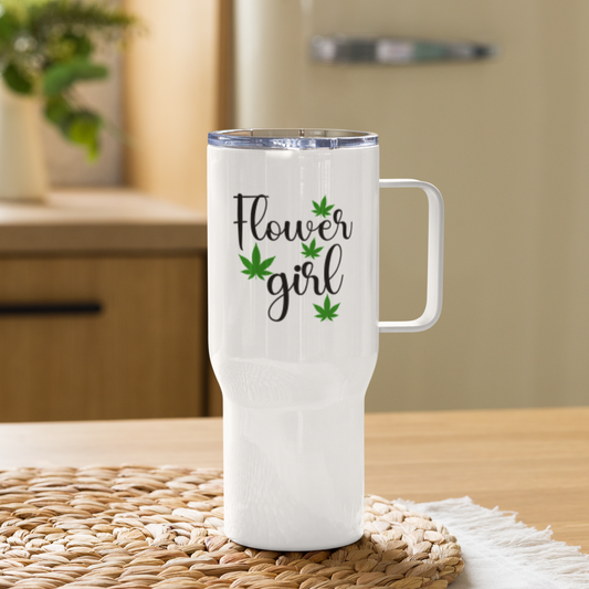 Flower Girl Cannabis Leaf Travel mug with a handle