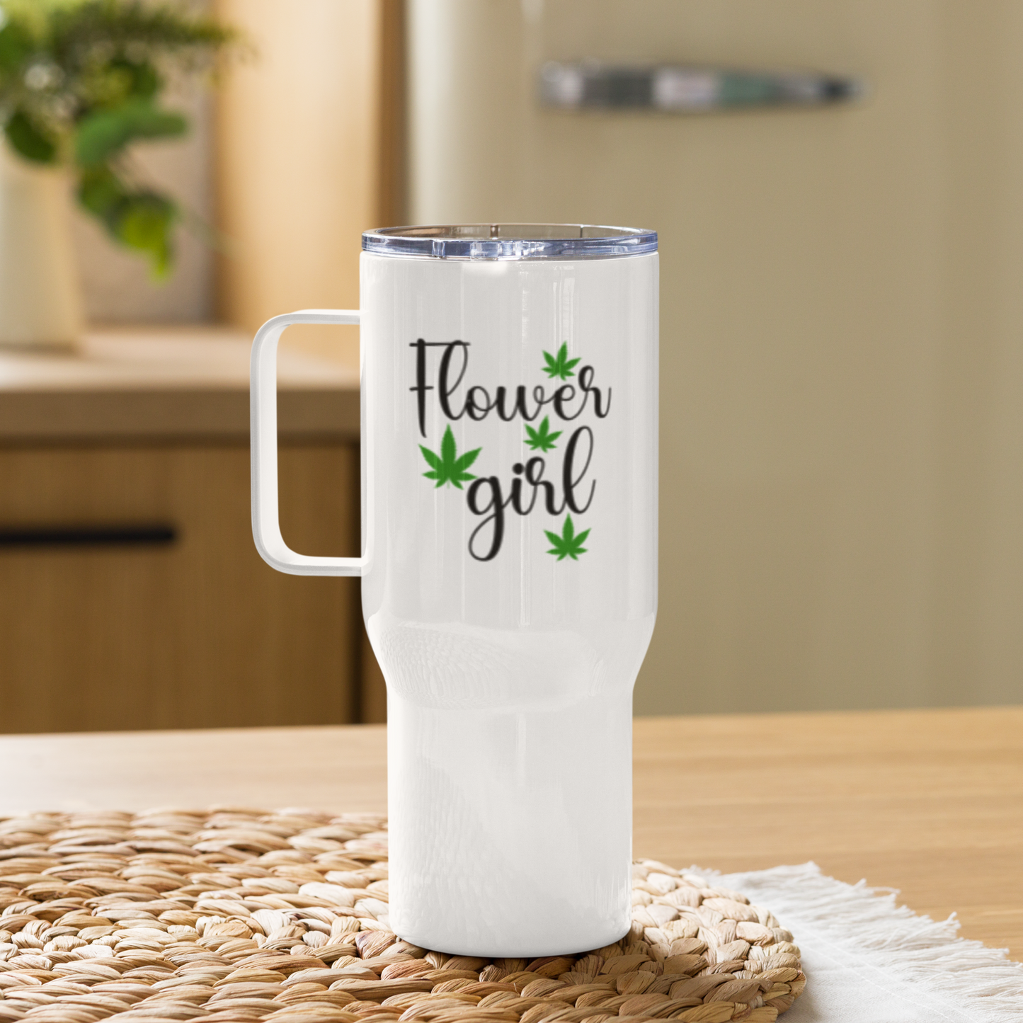 Flower Girl Cannabis Leaf Travel mug with a handle