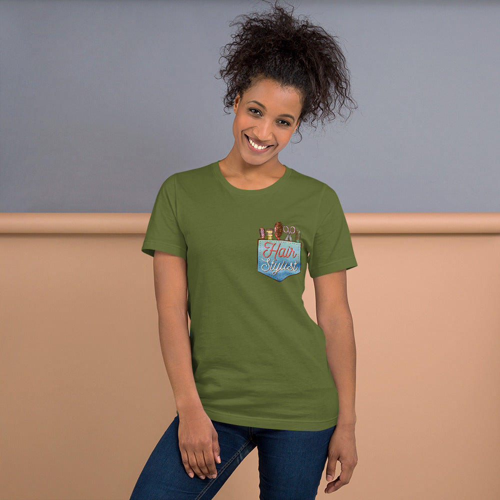 Hair Stylist's Faux Pocket of Tools Bella Canvas 3001 Unisex T-shirt