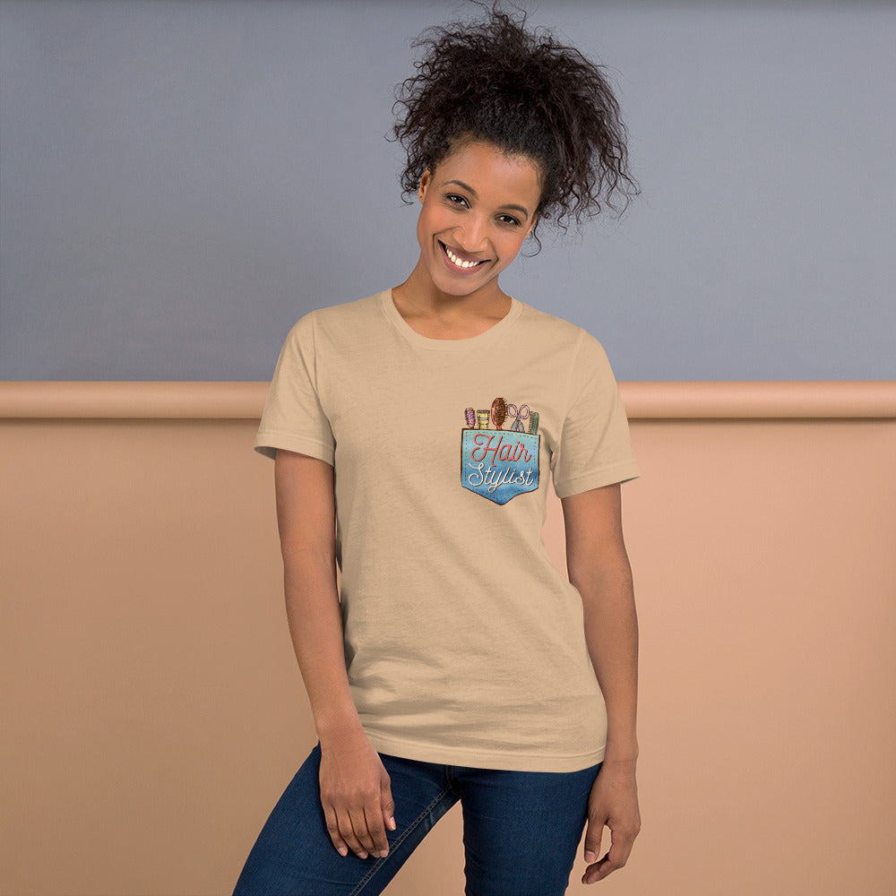 Hair Stylist's Faux Pocket of Tools Bella Canvas 3001 Unisex T-shirt