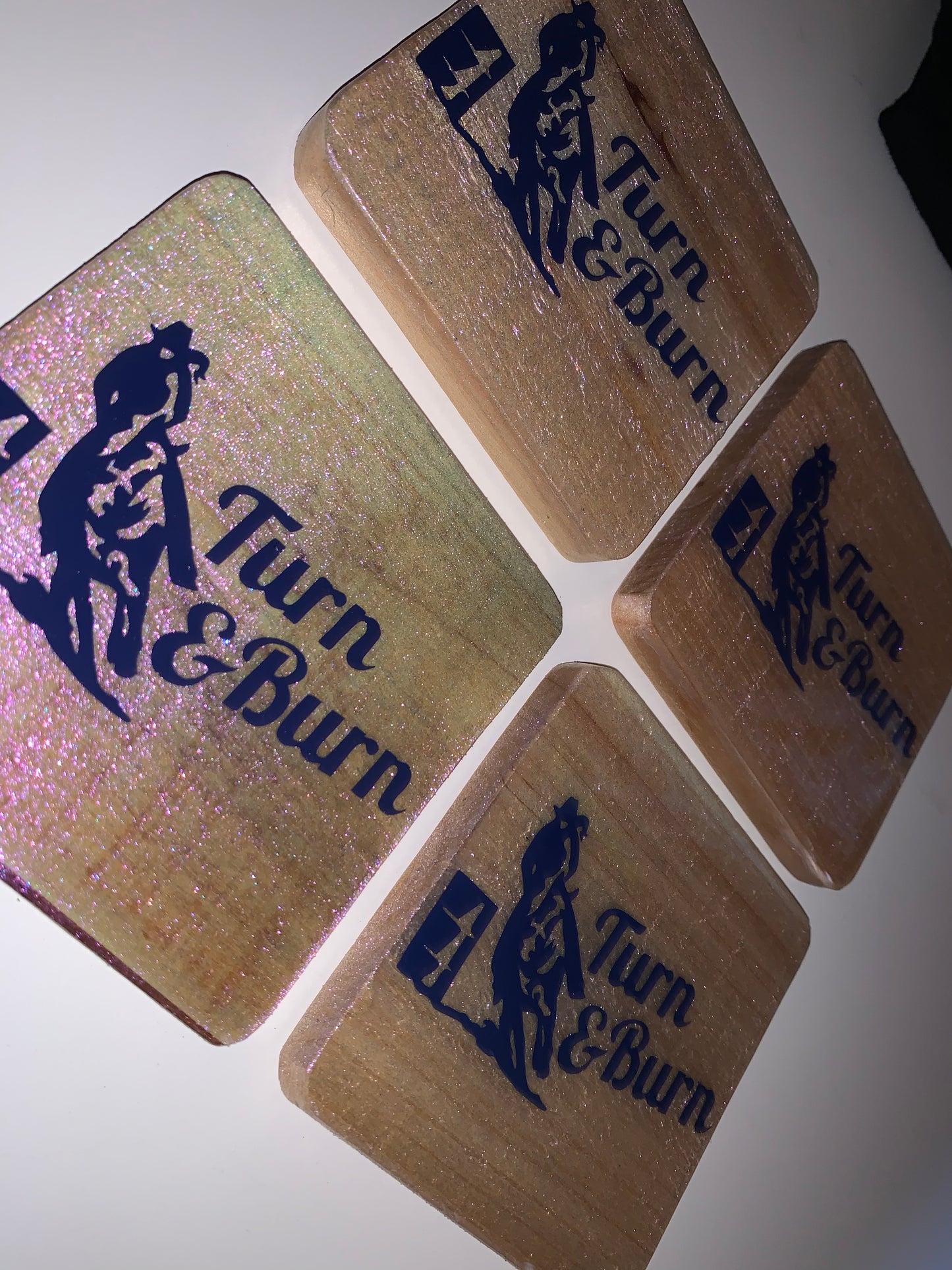 Turn & Burn Barrel Racer Wooden Colorshift Glaze Coaster Set