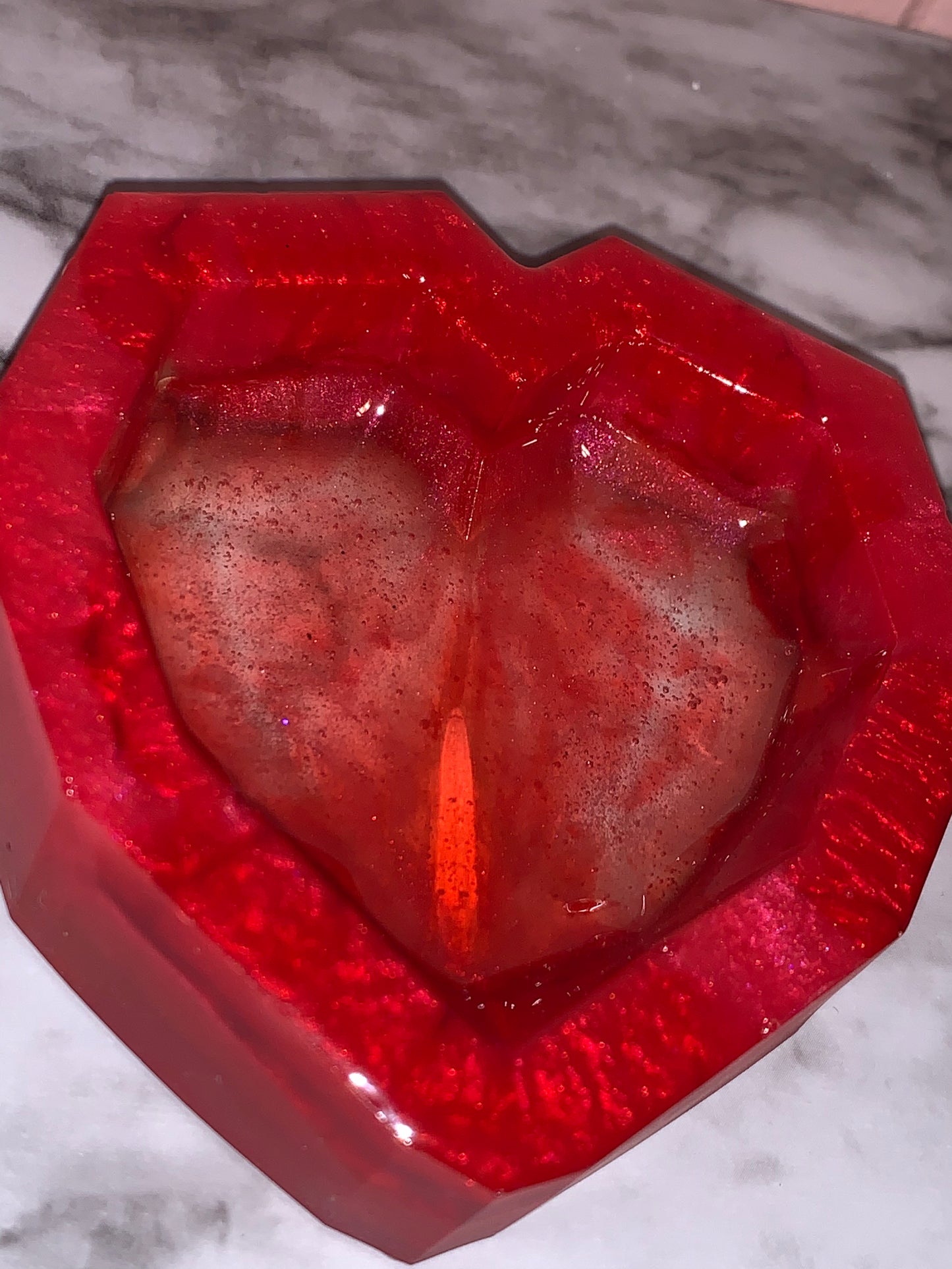 Red Mica & Resin Heart Dish with Crystal Shaped Dimensions