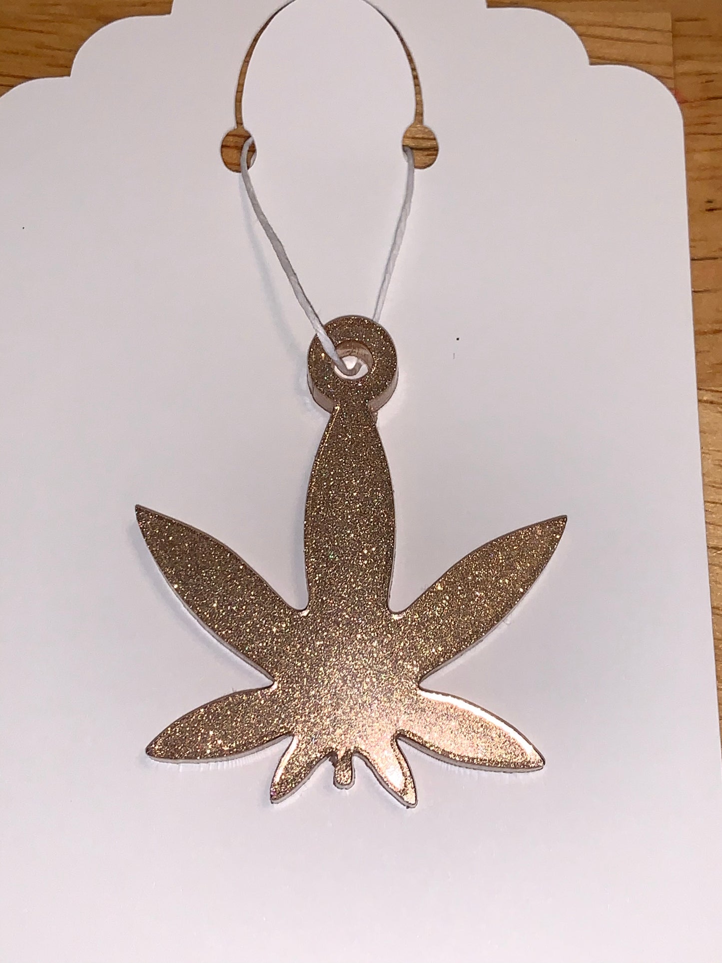 Gold Holographic cannabis leaf Resin Dangle on hemp Cord