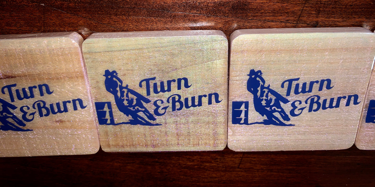 Turn & Burn Barrel Racer Wooden Colorshift Glaze Coaster Set