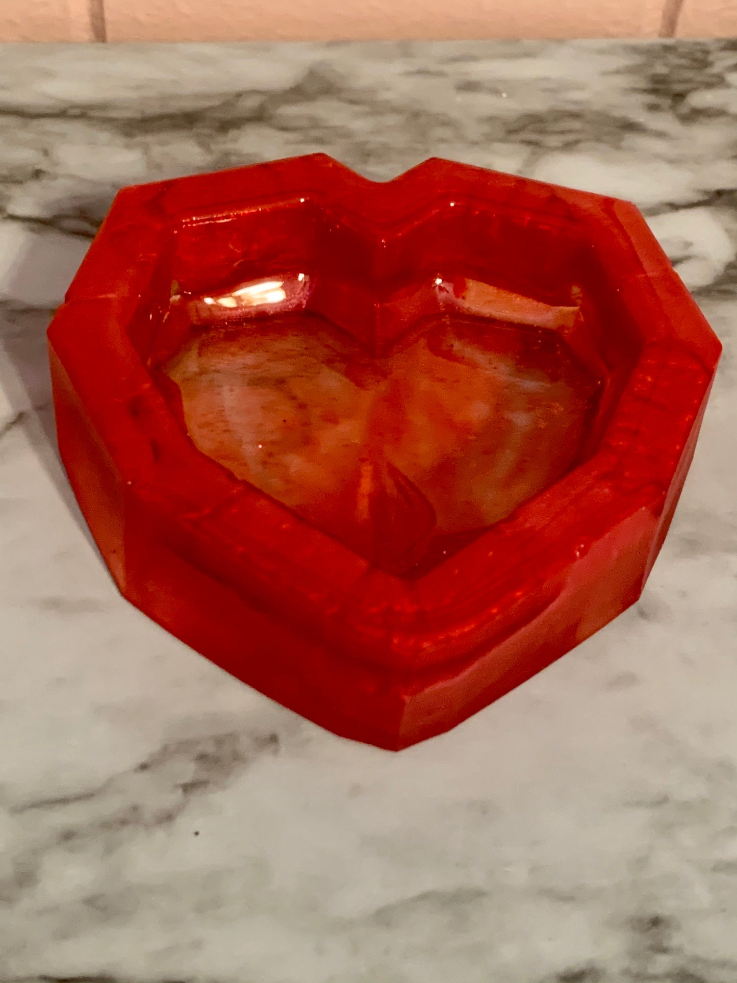 Red Mica & Resin Heart Dish with Crystal Shaped Dimensions