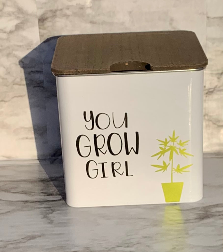 Adorable Plant Life Metal Tin with Wooden Lid