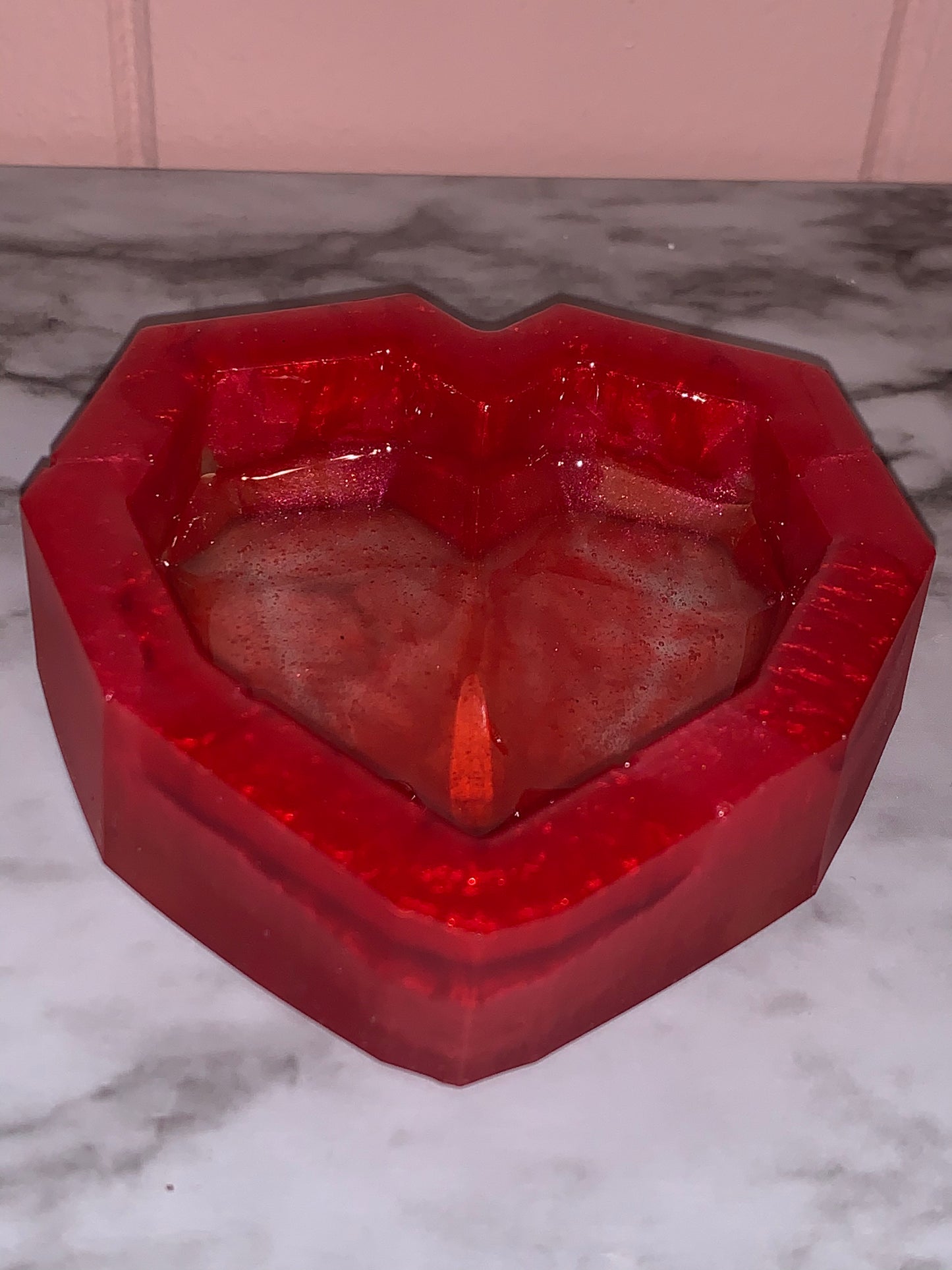 Red Mica & Resin Heart Dish with Crystal Shaped Dimensions