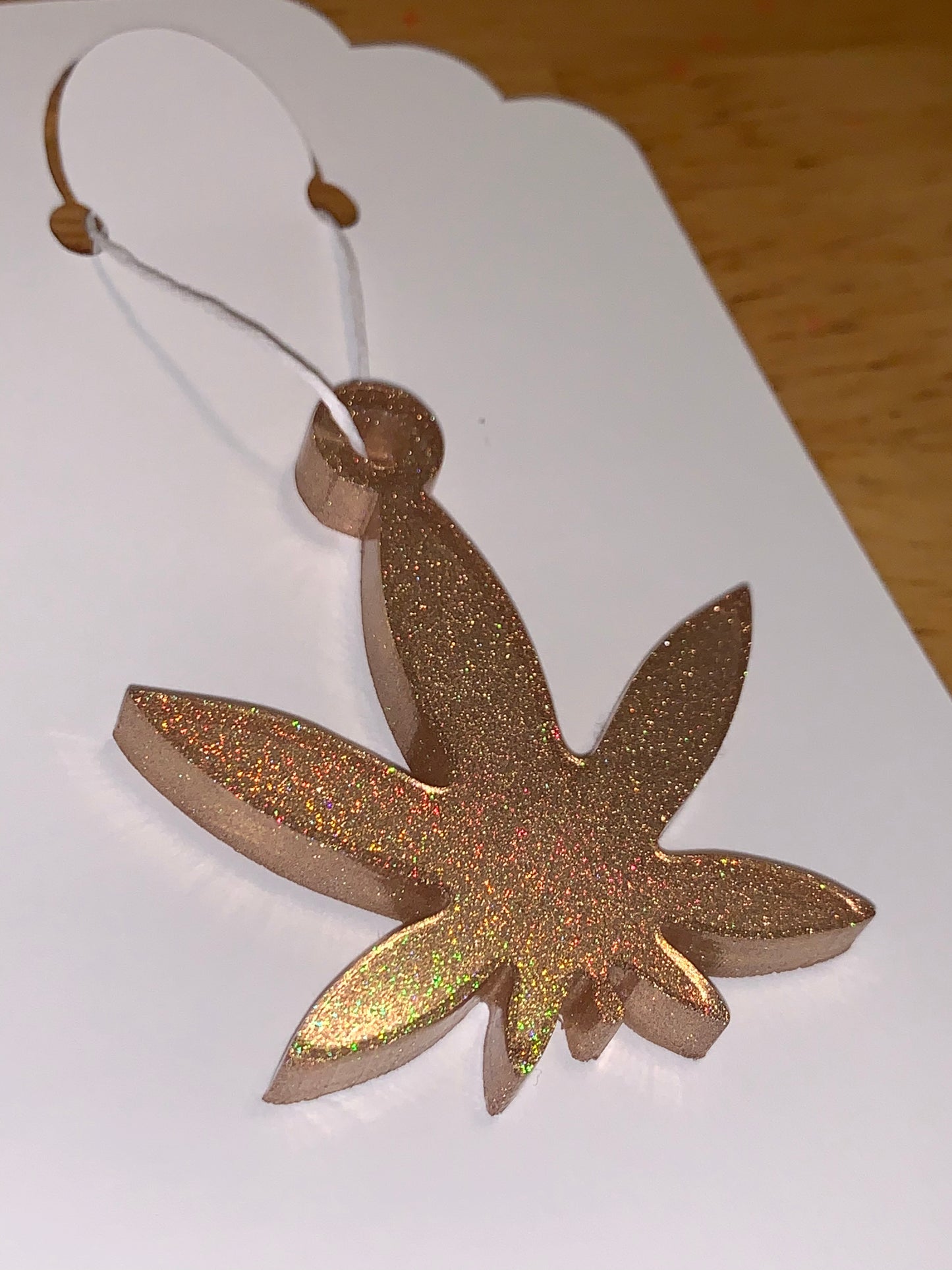 Gold Holographic cannabis leaf Resin Dangle on hemp Cord