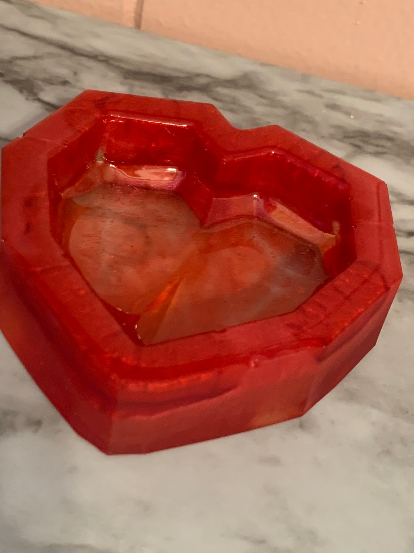 Red Mica & Resin Heart Dish with Crystal Shaped Dimensions