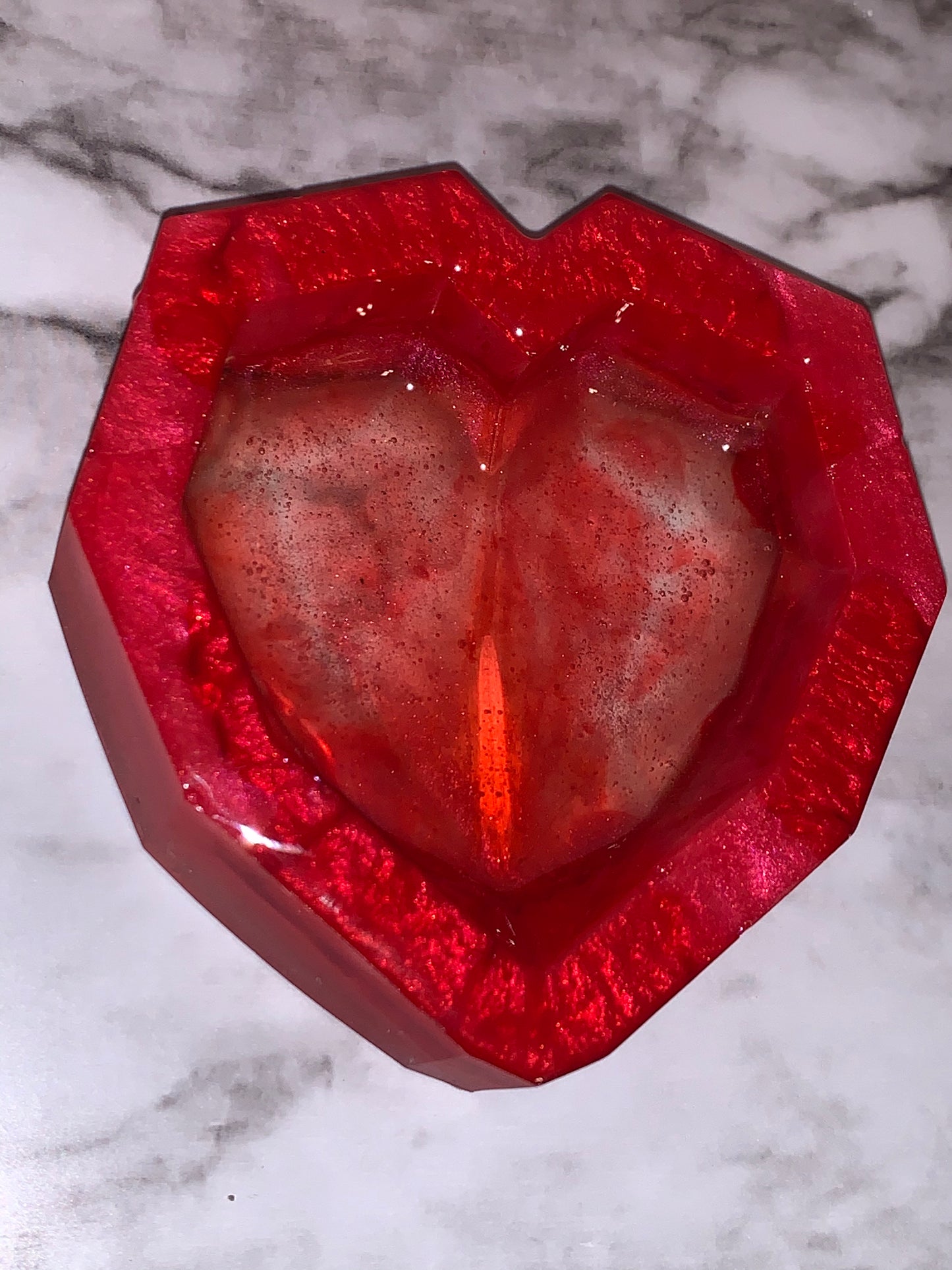 Red Mica & Resin Heart Dish with Crystal Shaped Dimensions