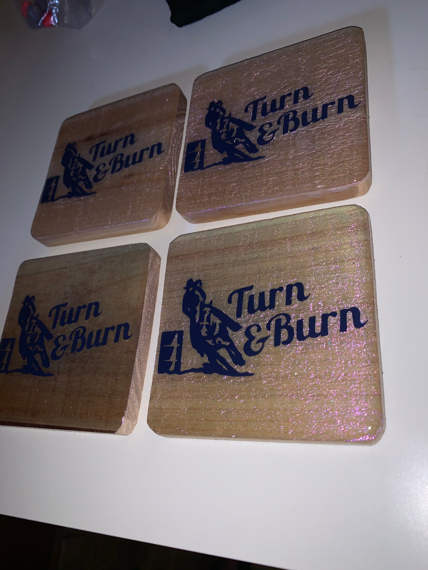 Turn & Burn Barrel Racer Wooden Colorshift Glaze Coaster Set