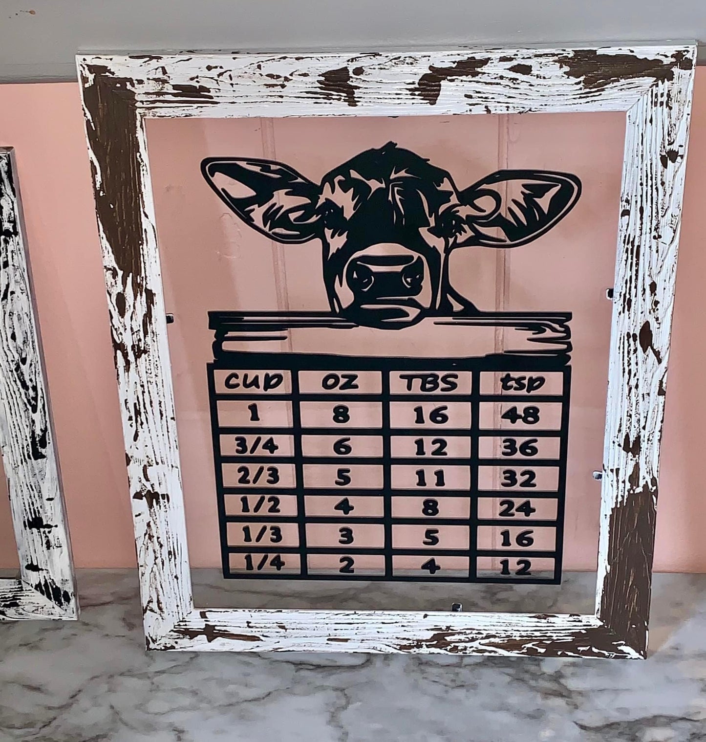 Custom Kitchen Measurement/ Conversion chart in hand painted / distressed frame