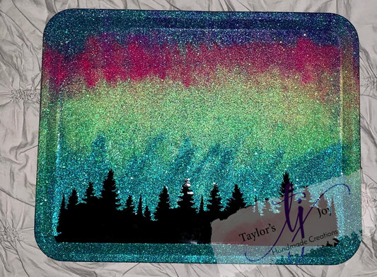 Northern Lights Custom Rolling Tray, Make Up Tray